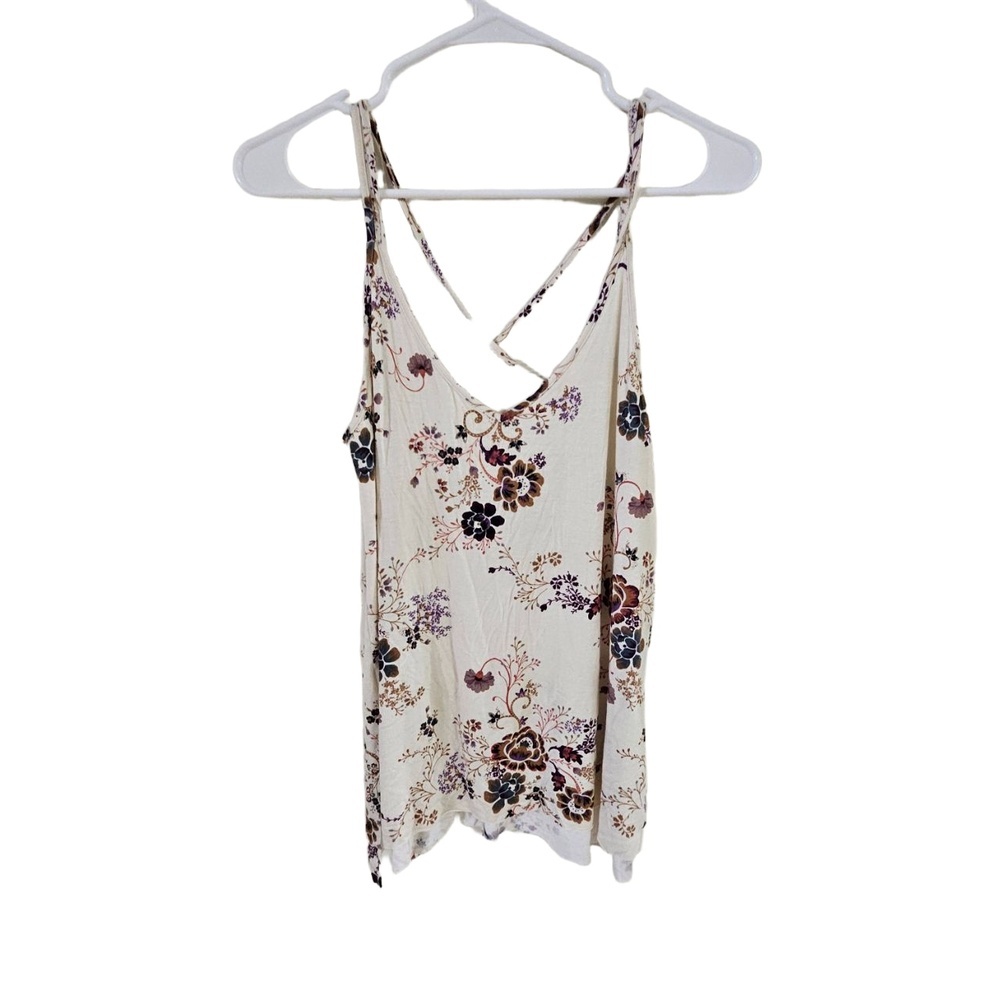 American Eagle Womens XS Cream Floral Spaghetti Strap Crisscross Back Tank Top
